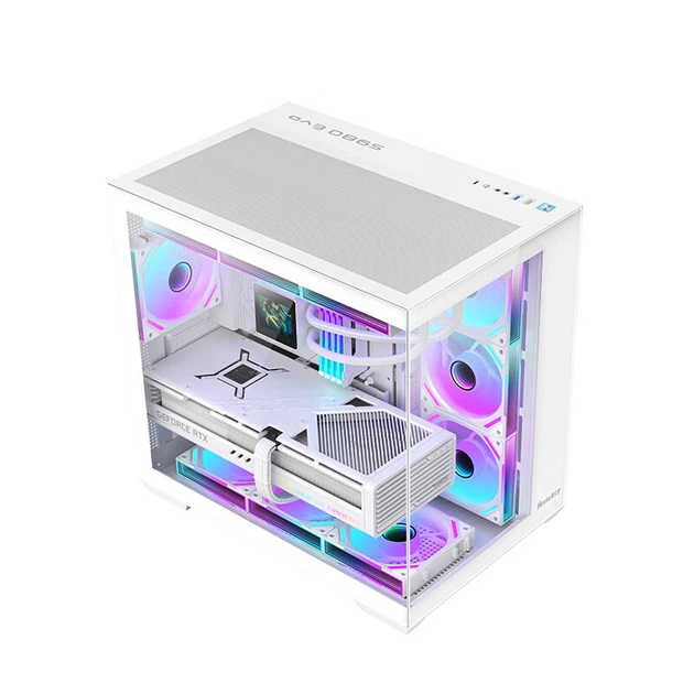 Корпус Huntkey S980Evo White Panoramic Seaside (быстросъемные крепления, поддержка водяного охлаждения 360 мм, 10 мест для вентиляторов, ATX, легко устанавливаемая верхняя крышка, порт Type-C) - изображение 9