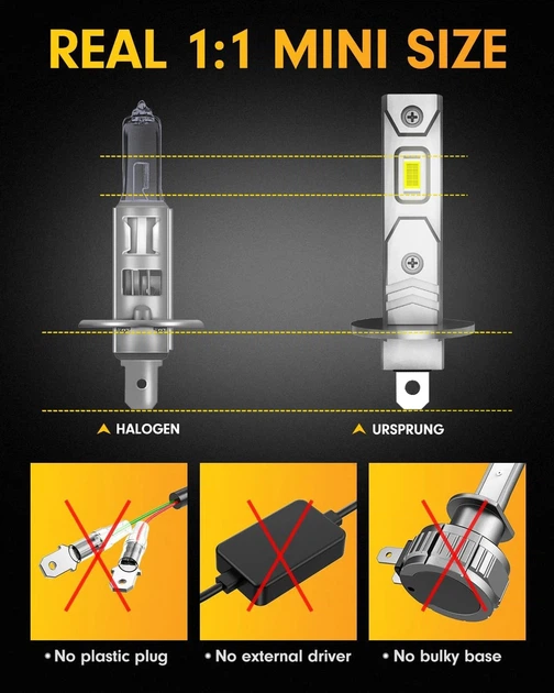Мощные светодиодные автолампы H1 LED 80W 6000K с обманкой CANBUS для авто - изображение 4