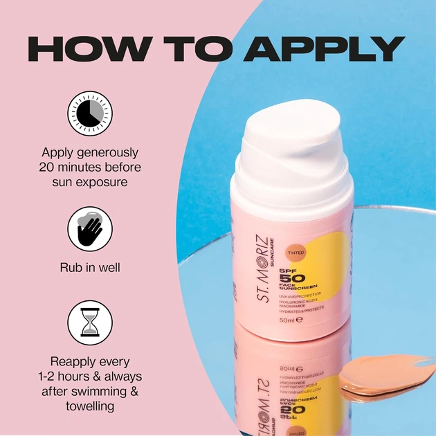 Тонуючий сонцезахист для обличчя St Moriz Suncare SPF 50 Tinted Face Sunscreen 50ml - изображение 2