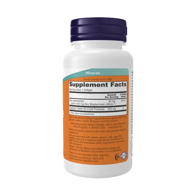 Гліцинат цинку Now Foods (Zinc Glycinate) 30 мг 120 гелевих капсул - Фото 2 Гліцинат цинку Now Foods (Zinc Glycinate) 30 мг 120 гелевих капсул - зображення 2