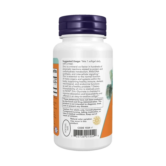 Гліцинат цинку Now Foods (Zinc Glycinate) 30 мг 120 гелевих капсул - Фото 3 Гліцинат цинку Now Foods (Zinc Glycinate) 30 мг 120 гелевих капсул - зображення 3