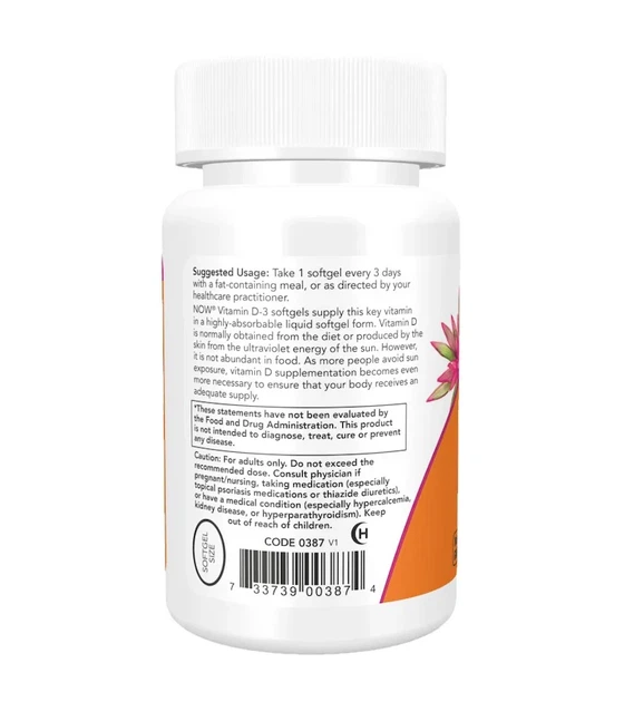 Вітамін Д3 Now Foods (Vitamin D-3) 10000 МО 120 капсул - зображення 3
