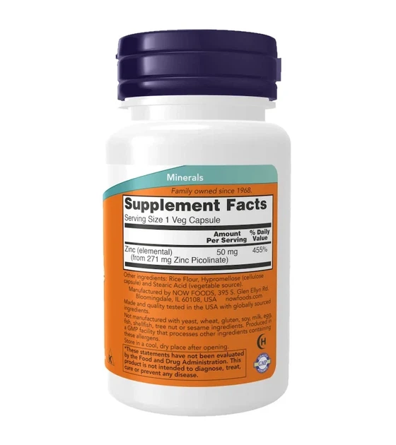 Пиколинат цинка Now Foods (Zinc Picolinate) 50 мг 120 растительных капсул - изображение 2