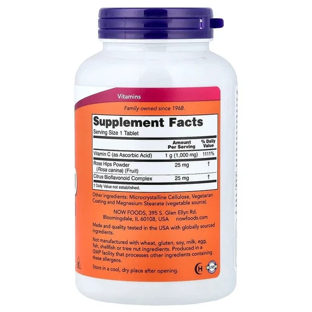 Вітамін C із шипшиною та біофлавоноїдами Now Foods (С-1000 Vitamin C with Rose Hips and Bioflavonoids) 1000 мг 250 таблеток - зображення 2