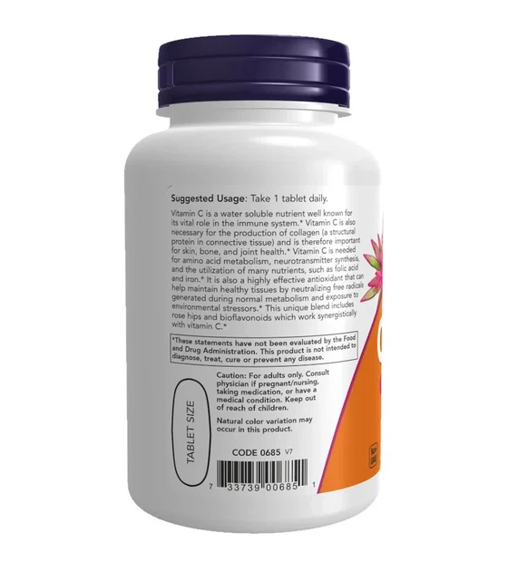 Вітамін C-1000 з шипшиною + біофлавоноїди Now Foods (Vitamin C-1000) 100 таблеток - зображення 3
