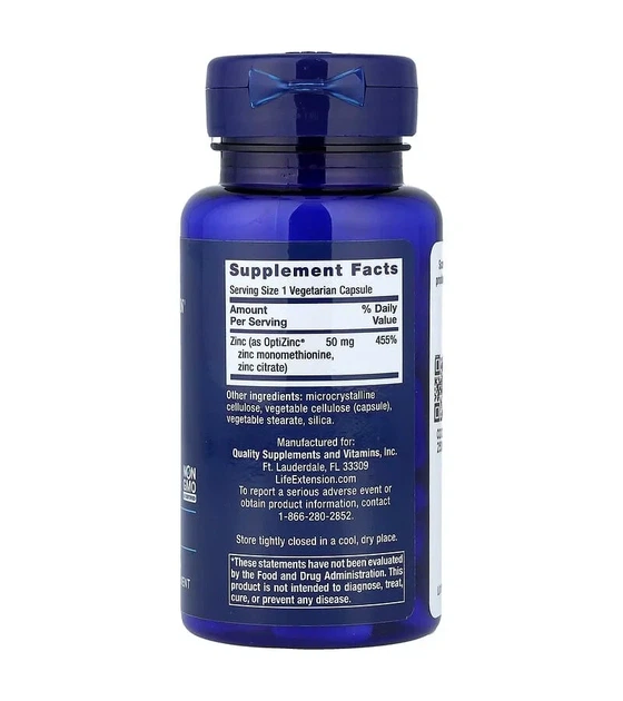 Цинк Life Extension (Zinc Caps High Potency) 50 мг 90 вегетарианских капсул - изображение 2