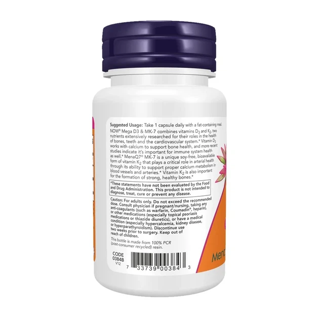 Мега D3 и MK-7 "Mega D-3 & MK-7 5000 IU / 180 mcg" Now Foods, 60 капсул - изображение 3