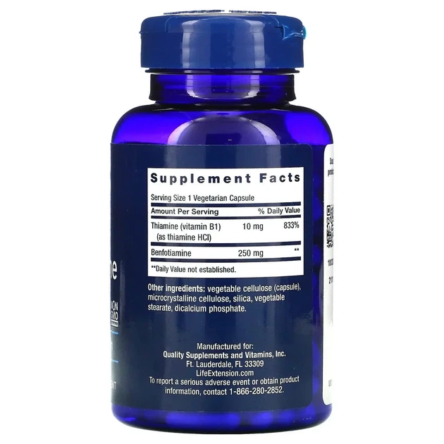 Бенфотиамин, Mega Benfotiamine, Life Extension, 250 мг, 120 капсул на растительной основе - изображение 2