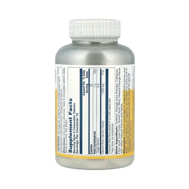 Цитрат кальция Calcium Citrate 1000 мг Solaray, вкус апельсина, 60 жевательных таблеток - изображение 2