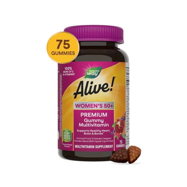 Мультивитамины премиального качества для женщин 50+ Alive! Women's 50+ Premium Gummies Multivitamin 75 жевательных таблеток - изображение 4