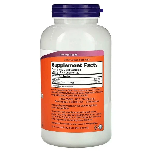Кверцетин с бромелаином Now Foods (Quercetin with Bromelain) 240 вегетарианских капсул - изображение 2