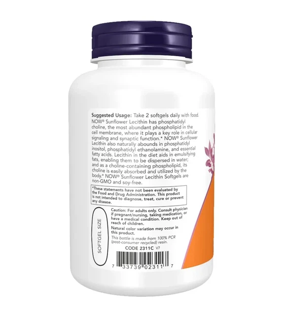 Лецитин соняшника "Sunflower Lecithin" 1200 мг, Now Foods, 100 капсул - зображення 3