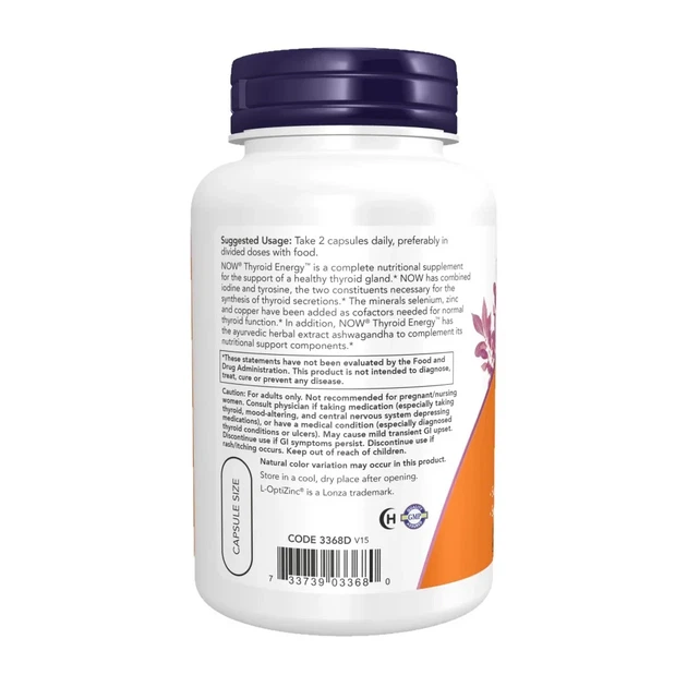 Вітаміни для щитовидної залози енергія Now Foods (Thyroid Energy) 90 рослинних капсул - зображення 3