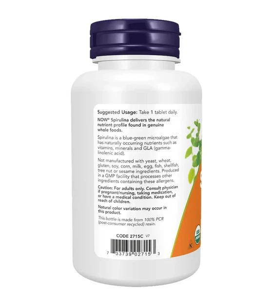 Спіруліна/Spirulina Now Foods 1000 мг 120 таблеток - зображення 3