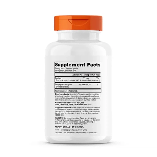 Серрапептаза Serrapeptase Doctor's Best, 120.000 SPUs, высокой эффективности, 270 капсул - Фото 2 Серрапептаза Serrapeptase Doctor's Best, 120.000 SPUs, высокой эффективности, 270 капсул - изображение 2