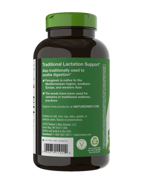 Пажитник Fenugreek Seed Nature's Way семена 1130 мг 320 веганских капсул 565 мг на капсулу - изображение 3