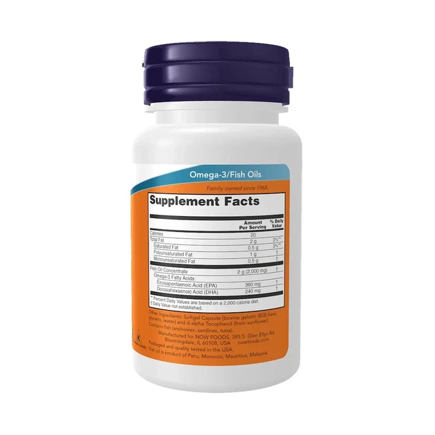 Омега-3 підтримка серця Now Foods (Omega-3 180 EPA/120 DHA) 200 капсул - зображення 2