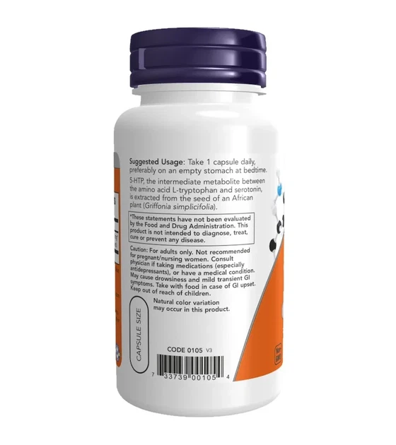 Гідрокситриптофан Now Foods (5-HTP) 100 мг 120 капсул - зображення 3