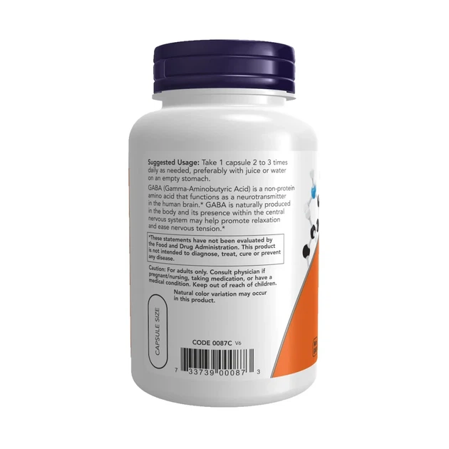 ГАМК гамма-аміномасляна кислота Now Foods (GABA) 500 мг 200 капсул - Фото 3 ГАМК гамма-аміномасляна кислота Now Foods (GABA) 500 мг 200 капсул - зображення 3