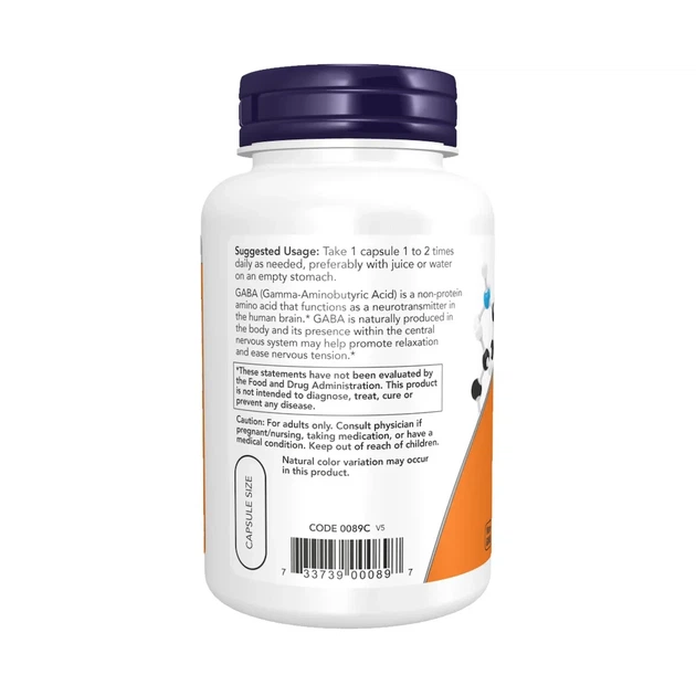 ГАМК гамма-аміномасляна кислота Now Foods (GABA) 750 мг 200 вегетаріанських капсул - зображення 3