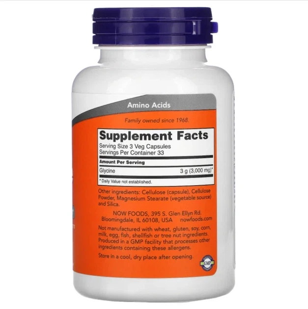 Гліцин Glycine 1000 мг, Now Foods, 100 капсул - зображення 2