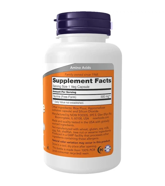 Таурин Now Foods (Taurine) 500 мг 100 капсул - зображення 2