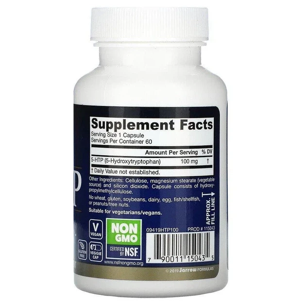 5-гідрокситриптофан, 100 мг, Jarrow Formulas, 60 капсул - зображення 2