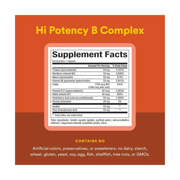 Комплекс вітамінів B Hi Potency B Complex 50 мг Natural Factors, 90 капсул - зображення 3