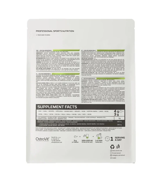 Креатин моногидрат Creatine Monohydrate OstroVit Зеленое яблоко 500 г - Фото 3 Креатин моногидрат Creatine Monohydrate OstroVit Зеленое яблоко 500 г - изображение 3