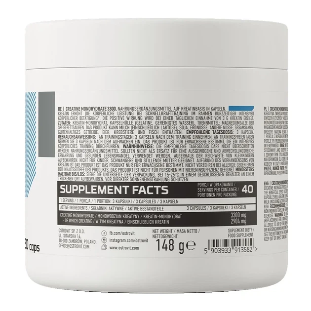 Креатин моногидрат 3300 OstroVit (Creatine Monohydrate 3300) 120 капсул - изображение 3
