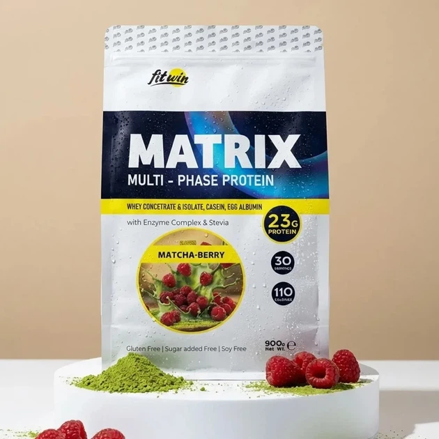 Комплексный протеин Matrix Multi-Phase Protein FitWin, матча-малина, 900 г - изображение 2