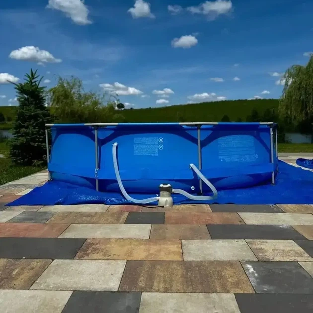 Великий круглий Каркасний басейн Avenli 305×76 см комплект 16в1 з насосом та аксесуарами, міцні бічні стінки, круглий, синій на міцній рамі для саду та дому - Фото 2 Великий круглий Каркасний басейн Avenli 305×76 см комплект 16в1 з насосом та аксесуарами, міцні бічні стінки, круглий, синій на міцній рамі для саду та дому - зображення 2
