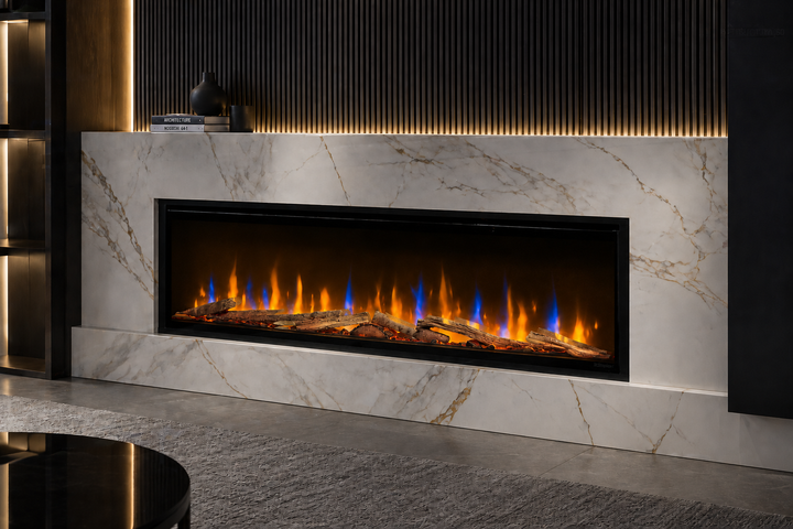 Электрокамин с обогревом Dimplex Ignite Evolve 60 Oak Logs (EVO1500OakLogs) с цельными дровами дуб, кристаллами стекла, цветами пламени и подсветки наполнения, управление через приложение, размер 1560x419x152 - изображение 5