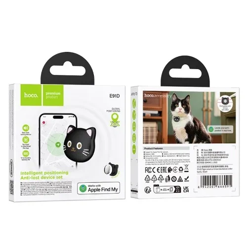 Брелок-поисковый трекер Hoco E91D Tiger Cat Collar Type Black с поддержкой Apple Find My для кошачьего ошейника - изображение 2