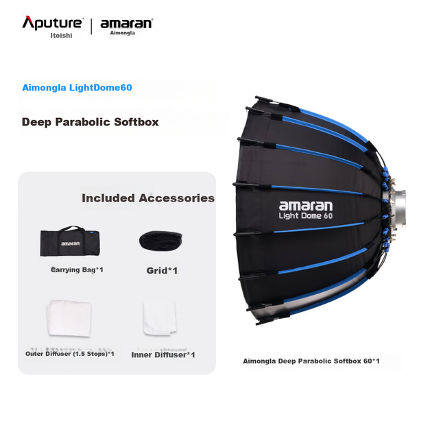 Aputure Light Dome 60 швидковстановлюваний глибокий софтбокс, відео та фото косметичний заповнювач, портативний багатоцільовий параболічний відбивач глибокого фокусування - Фото 4 Aputure Light Dome 60 швидковстановлюваний глибокий софтбокс, відео та фото косметичний заповнювач, портативний багатоцільовий параболічний відбивач глибокого фокусування - зображення 4