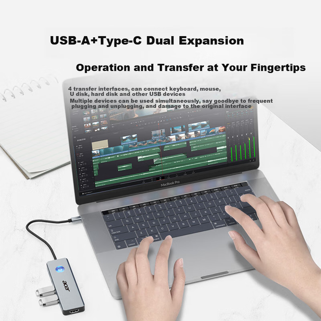 Док-станція Acer Type-C USB 3.0 HDMI-хаб 8 в 1, для Huawei/MacBook, з кардрідером - Фото 7 Док-станція Acer Type-C USB 3.0 HDMI-хаб 8 в 1, для Huawei/MacBook, з кардрідером - зображення 7