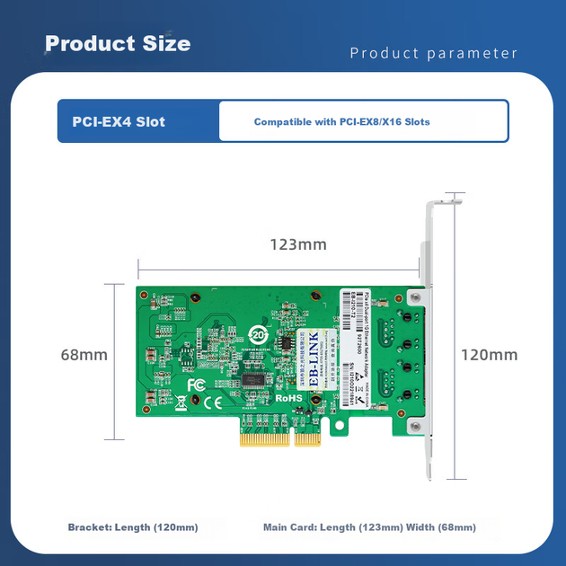 Чіп EB-LINK Intel I210, мережева карта PCI-E X4 Gigabit з двома портами для сервера, мережевий адаптер промислової камери з електричним портом I210-T2 для машинного зору - Фото 5 Чіп EB-LINK Intel I210, мережева карта PCI-E X4 Gigabit з двома портами для сервера, мережевий адаптер промислової камери з електричним портом I210-T2 для машинного зору - изображение 5