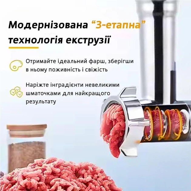 Мощная Электрическая мясорубка в металлическом корпусе 4200Вт BITEK BT-3700 со шнековой соковыжималкой, насадками для шинковки, колбас и кеббе черный с серебристым - изображение 9
