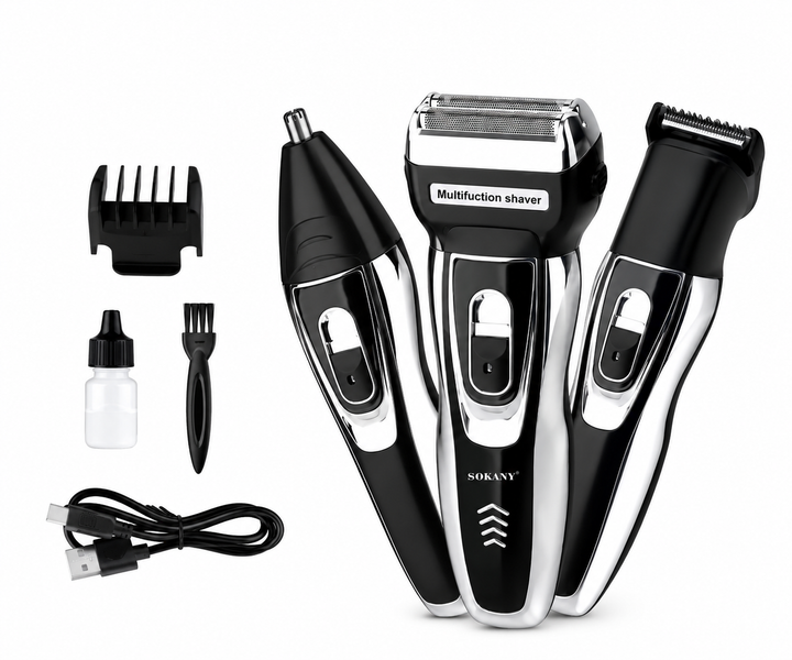 Триммер мужской 3 в 1 Sokany SK-392 аккумуляторный для бороды, волос и носа, USB - Фото 1 Триммер мужской 3 в 1 Sokany SK-392 аккумуляторный для бороды, волос и носа, USB - изображение 1
