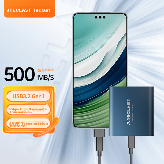 Портативный твердотельный накопитель TECLAST 1 ТБ (PSSD), интерфейс Type-C, прямое подключение к телефону через USB 3.2, серия S20, скорость 500 МБ/с. - Фото 4 Портативный твердотельный накопитель TECLAST 1 ТБ (PSSD), интерфейс Type-C, прямое подключение к телефону через USB 3.2, серия S20, скорость 500 МБ/с. - изображение 4