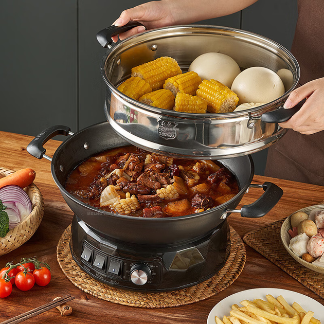 Каструля MeiLing електрична чавунна, 36см, пароварка, нержавіюча сталь 304 - зображення 9