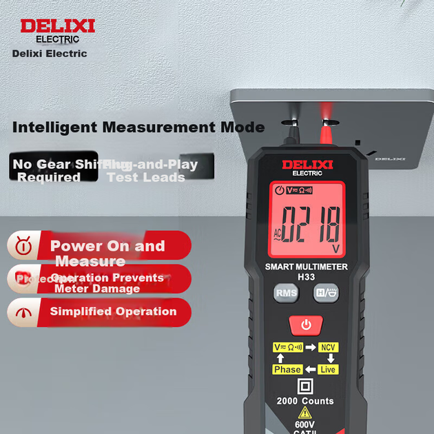 Миниатюрный интеллектуальный цифровой мультиметр DELIXI ELECTRIC с функцией определения неконтактного напряжения H33 для домашнего использования. - Фото 5 Миниатюрный интеллектуальный цифровой мультиметр DELIXI ELECTRIC с функцией определения неконтактного напряжения H33 для домашнего использования. - зображення 5