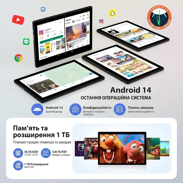 Планшет 10.1" RUSHAR L211 12+24/128Gb 8 ядер Android 14 8000 mAh Черный (102181058) - Фото 2 Планшет 10.1" RUSHAR L211 12+24/128Gb 8 ядер Android 14 8000 mAh Черный (102181058) - изображение 2