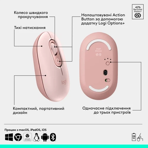 Комплект Logitech Pop Icon Combo, Rose (920-013142) - Фото 9 Комплект Logitech Pop Icon Combo, Rose (920-013142) - изображение 9