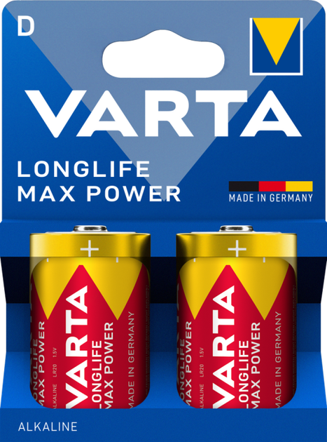Батарейки VARTA LONGLIFE MAX POWER LR20/D, 1,5 В, 2 шт. - зображення 2