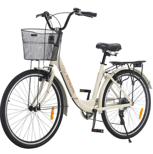 Велосипед SPARK CITY TEYA 26`` ал17`` жв v-brake с корзиной бежевый - Фото 3 Велосипед SPARK CITY TEYA 26`` ал17`` жв v-brake с корзиной бежевый - изображение 3