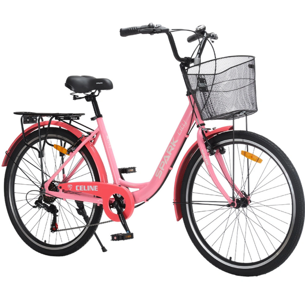 Велосипед SPARK CITY CELINE 26`` ал17`` жв v-brake с корзиной розовый - Фото 1 Велосипед SPARK CITY CELINE 26`` ал17`` жв v-brake с корзиной розовый - изображение 1