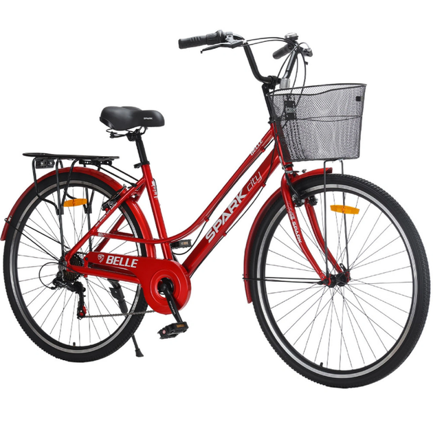 Велосипед SPARK CITY BELLE 28`` ал18`` жв v-brake с корзиной красный - Фото 1 Велосипед SPARK CITY BELLE 28`` ал18`` жв v-brake с корзиной красный - изображение 1