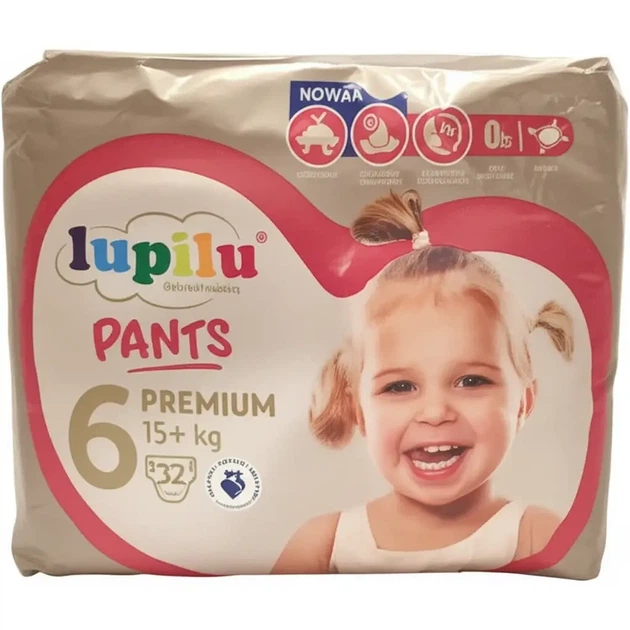 Підгузки-трусики Lupilu Premium Pants Розмір 6 (15+ кг) 32 шт - Фото 1 Підгузки-трусики Lupilu Premium Pants Розмір 6 (15+ кг) 32 шт - изображение 1