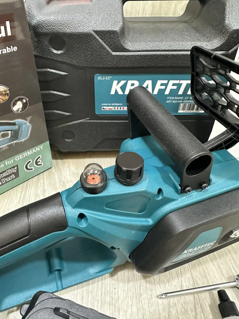 Ланцюгова міні пила акумуляторна Krafftec 12 дюймів 52V 6Ah / 2500 Вт / 2 акумулятори - зображення 2